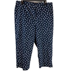 Alfred Dunner Women’s Blue White Flower Print Crop Pants Size 16